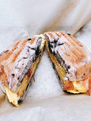Breakfast on a blueberry bagel