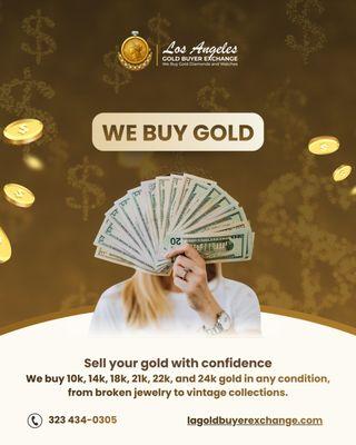 Sell Gold For Cash in Los Angeles: We buy gold for cash in Los Angeles. Sell us any condition 10k to 24k gold.