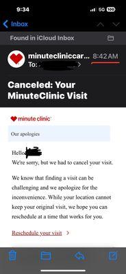 Double checked my confirmation code and thats when I found this SAME DAY CANCELLATION.