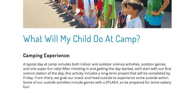 camp description emphasizing the outdoor activity