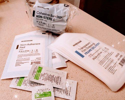 Self care products sent home to continue the healing process.