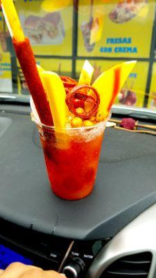 This was their chamango or chamoyada(can't remember its exact name), and it was TASTY. Great prices. This place is worth it!