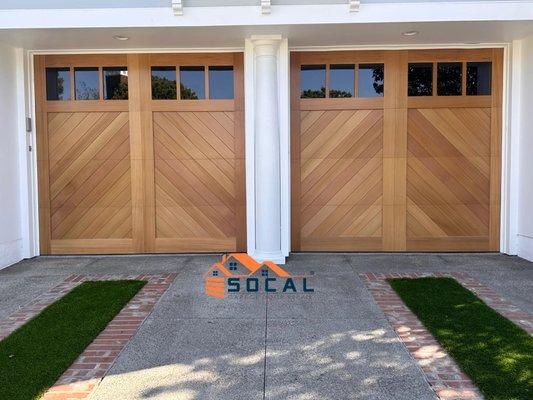 Fully Custom Wood Garage Doors | Chevron Style | Tinted Glass Windows