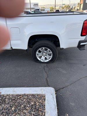 Bummer. Flat tire on 4 day old truck. As Barry says: No worries Mate, we got you covered. And they did. THANKS Barry!!