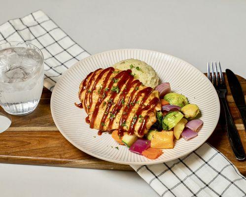 BBQ CHICKEN with POTATO LEEKS MASHED