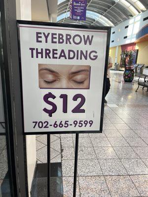 The Eyebrow Threading sign and starting price
