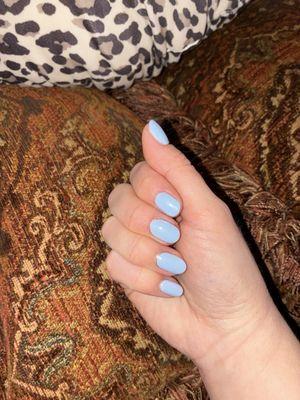 Gel manicure with chrome on top.