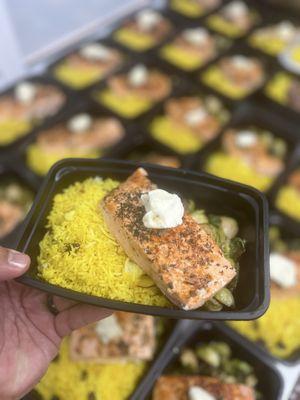 Salmon with yellow rice