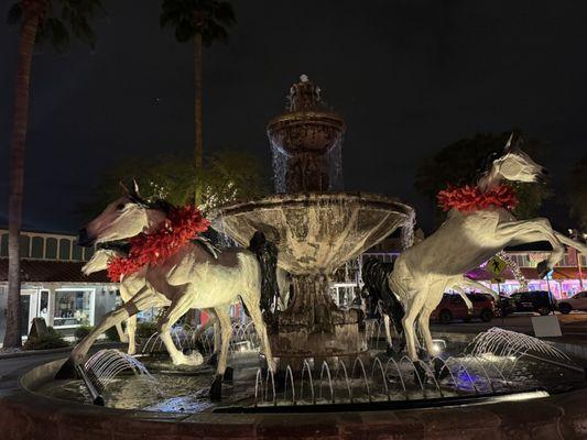 Five horses sculpture at Christmas 2025