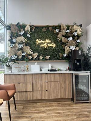 Waiting area with beverages