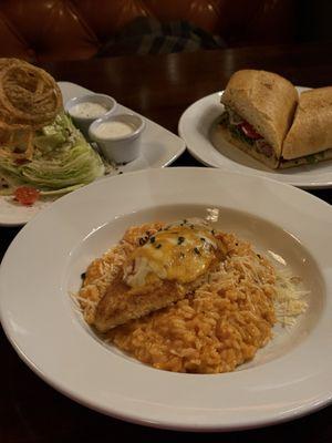 Steak sandwich, wedge salad, parmesan marinara risotto