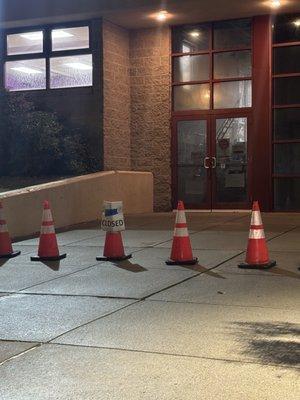 The door to the parking lot is always closed.