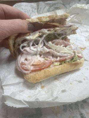 Too much mayonnaise.