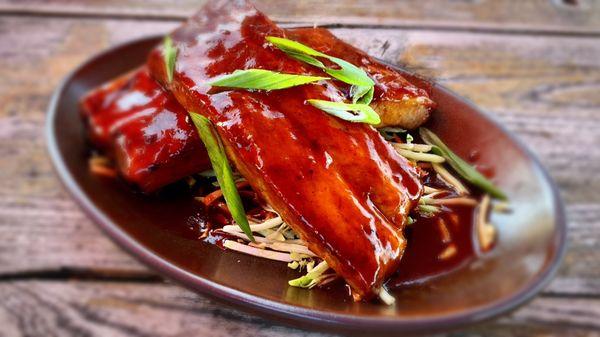 Pork ribs with molasses black garlic BBQ