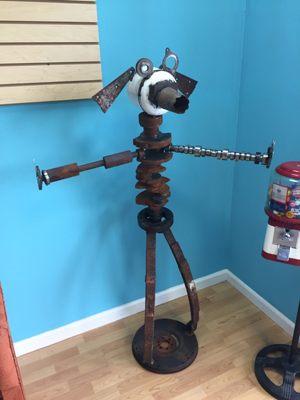 Cool metal dog made of car parts!