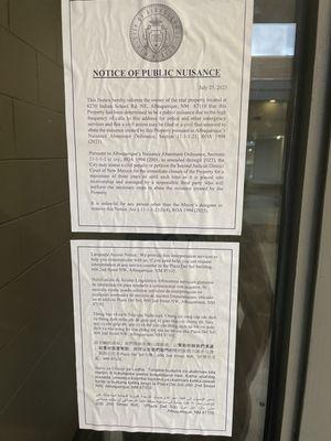 Nuisance property notice from Albuquerque police department