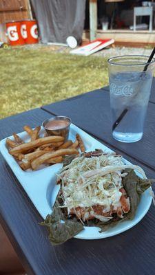 Lettuce wrapped chicken pesto with French fries