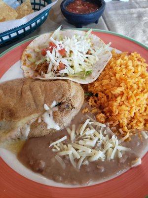 Chili relleno, chicken soft taco lunch deal
