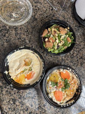 Greek Salad, Baba Ghanoush, and Hummus
