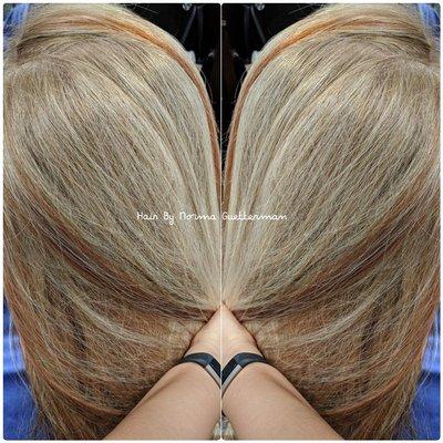 Blonde base with Copper highlights