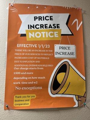 Latest price increase...