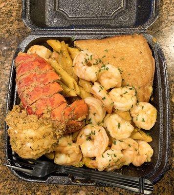 Shrimp Rasta pasta with a fried lobster tail, DELICIOUS