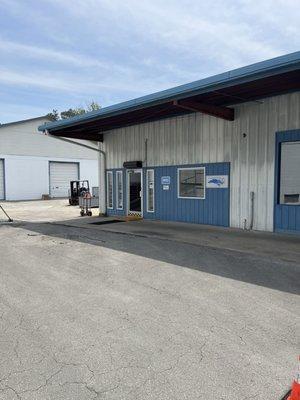 Entrance to retail area and office