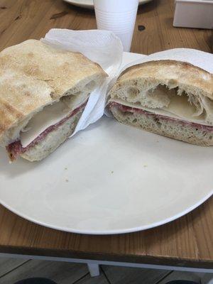 Half a salami and cheese sandwich