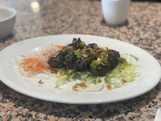 Grilled Beef in Grape Leaf appetizer