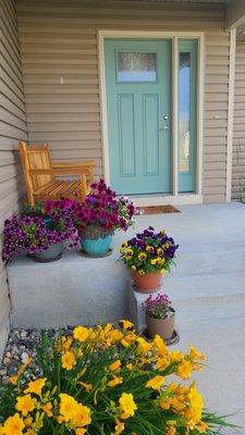 Seagrass blue Sherwin Williams with desert tan. Beautiful!