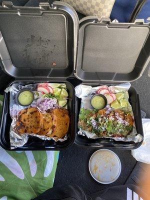 Birria taco and quesadillas