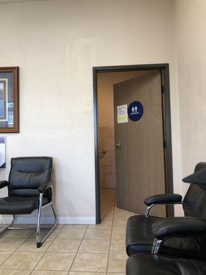 In the lobby there's a bathroom that just stays open.