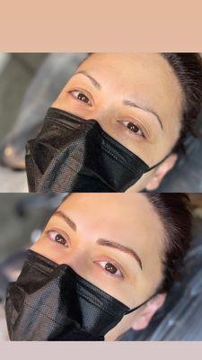 Before and after Microblading!! Look how it refreshes those eyes.