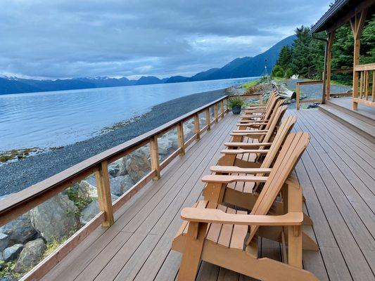 Wonderful chairs facing Resurrection Bay. They have blankets, binoculars, and umbrellas available too.
