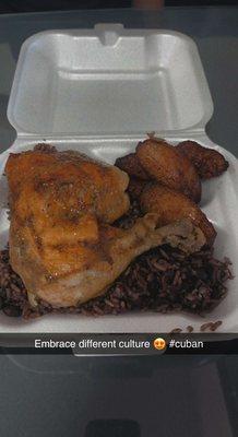 Chicken, black bean rice, and plantain