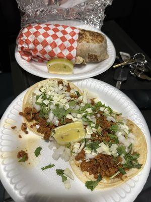 Al pastor burrito & Al Pastor tacos