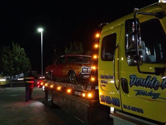 67 ss Chevelle being towed on a very nice Double D tow truck