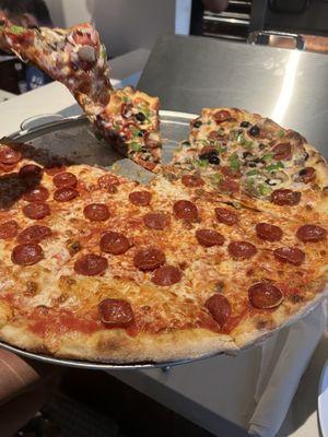 Half pepperoni, half combo. 100% Delicious