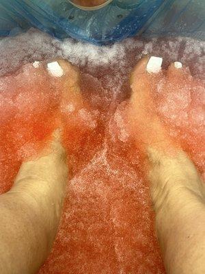 Slush like form in pedicure . This was a first . It felt soft and like caviar eggs