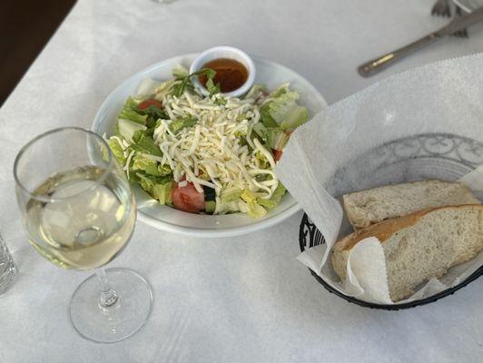 Garden salad with the most amazing bread... still warm!