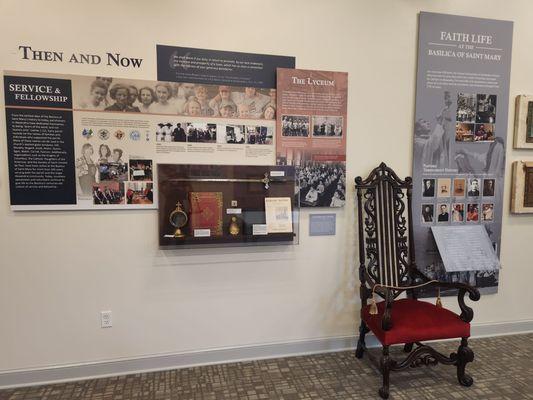 This exhibit shows the different groups that are have been involved in the church including the Hibernians and a former Boxing Club.