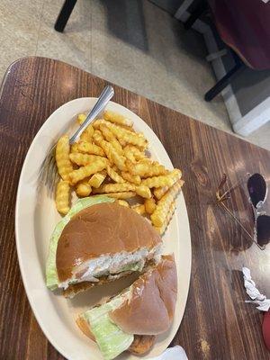 Cheeseburger with fries.