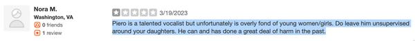 Nora's review, currently hidden by yelp. You can view it by scrolling down to the reviews that "are not currently recommended."