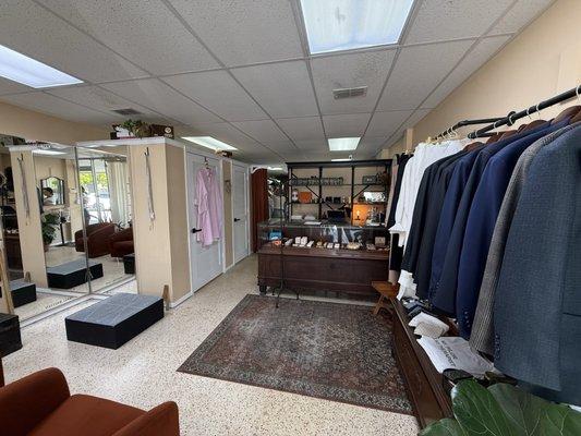 The shop! Fitting rooms on the left and mirrors for measuring