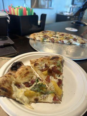 Aloha pizza with Pinapple, Hot Honey, and Bacon *chef kiss*