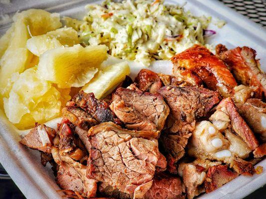 Parrilla with beef and pork ribs, Yucca and coleslaw - amazing plate!