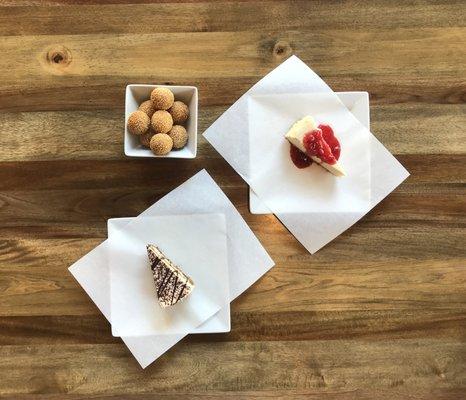 Sesame balls, tiramisu, and strawberry cheesecake