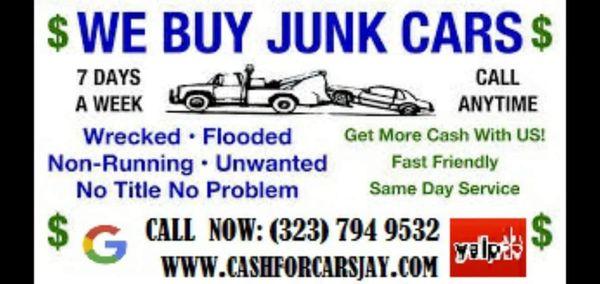We buy junk cars any area any condition call now jaymac towing we will give you top prices.