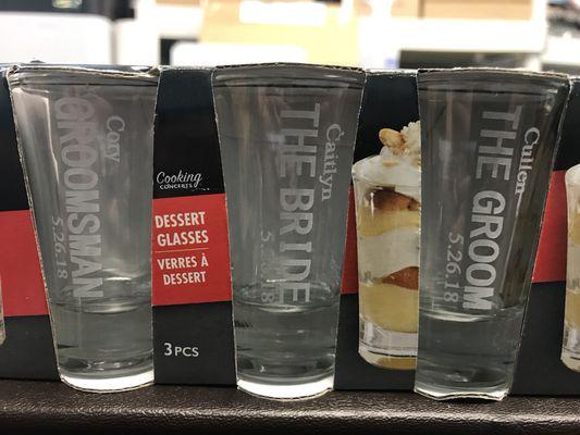 Laser engraved dessert glasses