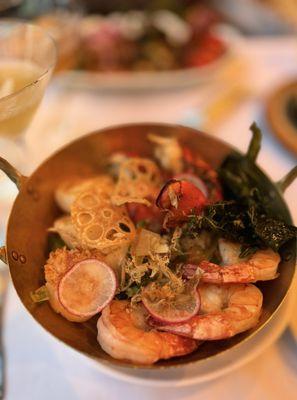 Drunken noodle scallops and lobster tail with shrimp